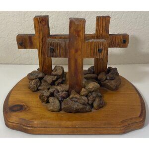 Vintage Wooden 3 Crosses Religious Christian Golgotha Calvary Jesus Crucifixion